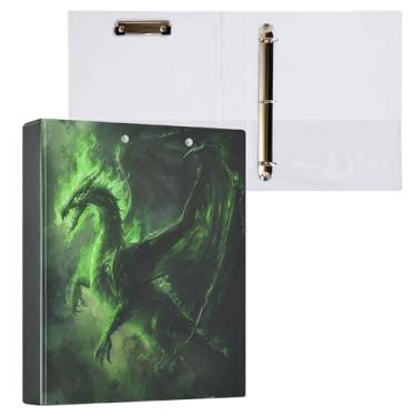 Imagem de Fichários redondos Dino 1,5 verde fogo dragão maligno 3 anéis prancheta para escritório, escola, material de trabalho, pasta de arquivo, capacidade de 200 folhas, fácil de abrir