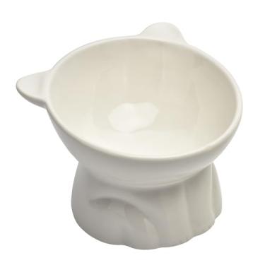 Imagem de Tigela elevada para comida de gato, tigela de água inclinada e levantada de cerâmica de 255 g, antivômito e protege animais de estimação, pratos para gatos gordos, gatos internos, gatinhos, cães