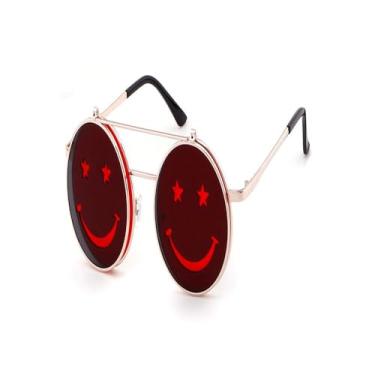 Imagem de Óculos de sol redondos com rosto sorridente, masculino e feminino, armação de metal, estilo punk retrô, C4, 1 peça de óculos de sol
