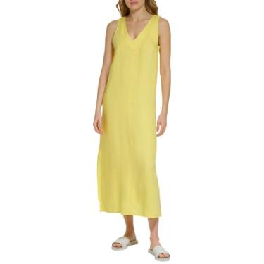Imagem de DKNY Vestido longo feminino de linho leve, Dourado, amarelo, M
