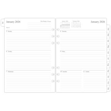Imagem de newestor Refil de agenda semanal e mensal 2026 para fichário A5, janeiro de 2026 a dezembro de 2026, 14 cm x 21 cm, perfurado com 6 furos