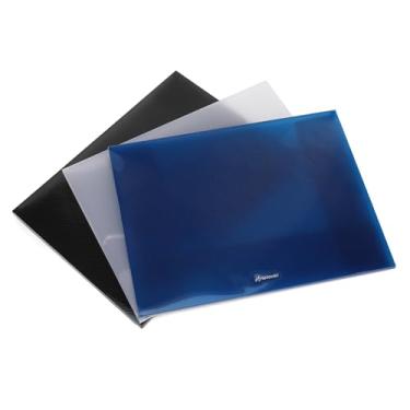 Imagem de Neomate Pasta de bolso duplo A4 de 3 peças | Arquivo legal de designer com fecho elástico | Suporte de documentos de plástico multicolorido para armazenamento | azul, preto e branco