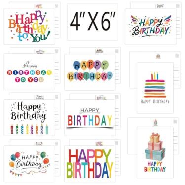 Imagem de Pacote a granel de cartões de aniversário – 100 cartões sortidos de feliz aniversário, 10 designs exclusivos, cartolina de 10 x 15 cm de espessura, em branco para homens, mulheres, crianças