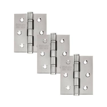 Imagem de Dobradiça Para Porta Silvana 2.1/2 Com Rolamento 882 Embutir 25kg Inox Escovado Com 3 Unidades