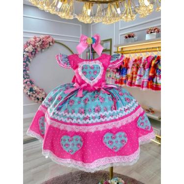 Imagem de Vestido Infantil Junino Rosa Chiclete Colorido Luxo Festas - baila nin