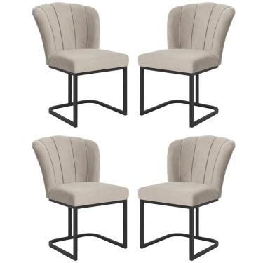 Imagem de Kit 4 Cadeiras Jantar Flor Mesa Cozinha Reforçada Base Metal Preta Bege