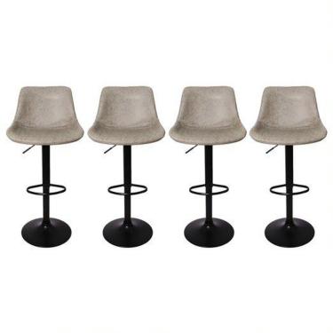 Imagem de 4 Banquetas Estofadas Com Encosto Alto Giratória Roma Cinza Vintage