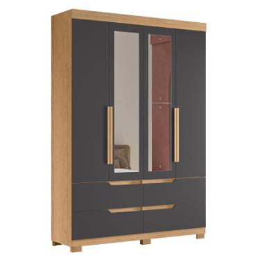 Imagem de Guarda Roupa Solteiro 160cm Com Espelho Doble Freijó/titanium - Albatroz