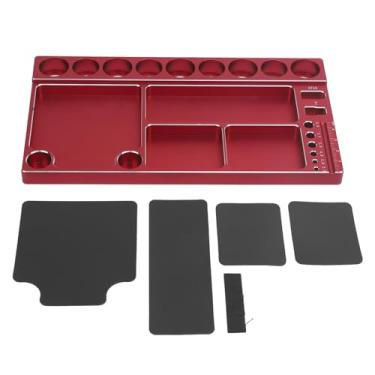 Imagem de VOMEKO MAGNET RC Chave de fenda RC Organizador de alumínio Rack de armazenamento de ferramentas com 4 almofadas magnéticas para 1/8 1/10 1/12 carro RC, helicóptero, reparo de (Red)