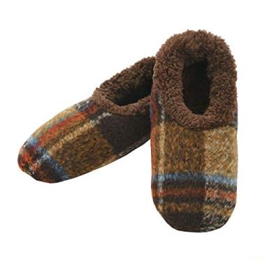 Imagem de Pantufas masculinas Snoozies – Chinelos para homens – Chinelos masculinos – Chinelos masculinos – Chinelos masculinos – Xadrezes de ousado, Marrom, Small