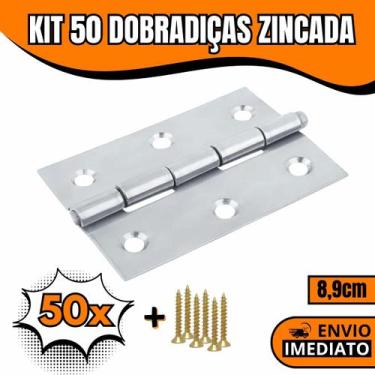 Imagem de Kit 50 Dobradiças Zincada Para Porta De Madeira 8,9cm - Orion