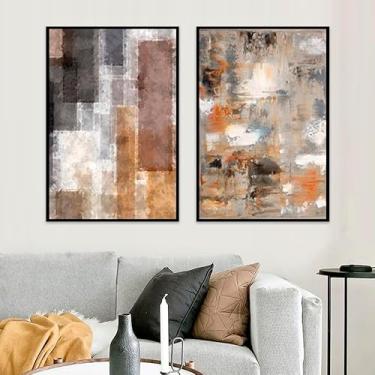 Imagem de kit com 2 Quadros Decorativos Abstrato Geometrico Retangular com Moldura Caixa, na posição Vertical, ideal para ambiente de Sala, Quarto e Hall