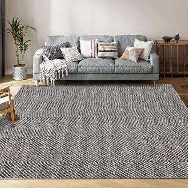 Imagem de Garvee Tapete impresso de 2,5 x 3,5 m com textura trançada, tapetes grandes macios laváveis à máquina, tapete interno boho fácil de limpar, tapete interno antiderrapante para sala de estar, quarto e