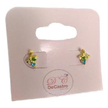 Imagem de Brinco Dourado Infantil Folheado Ouro Uva Colorido Pequeno - De Castro