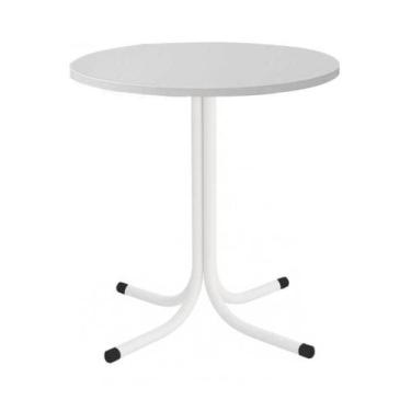 Imagem de Mesa de Jantar Redonda 80cm Branca Tampo Madeira Branco - Lamar Design