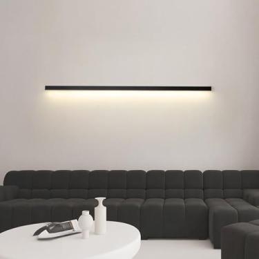 Imagem de GZZBMY Luzes de parede de LED com faixa longa moderna e simples de alumínio arandela luz de cabeceira lâmpada de arandela linear para quarto, sala de estar, corredor, escadas, varanda (luz preta e