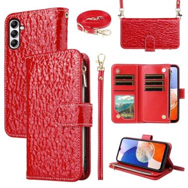 Imagem de Furiet Capa carteira de luxo para Samsung Galaxy S24/S25 5G com zíper flip bolsa alça de pulso, alça de ombro, suporte de cartão de couro PU para celular S 24 24S 25 25S G5 SM-S931U feminino vermelho