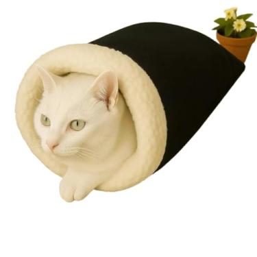 Imagem de Saco de dormir para gatos Saco de dormir de pelúcia Cama de pelúcia para animais de estimação Aconchegante e confortável(Preto)