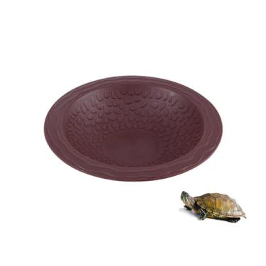 Imagem de Flushbay Réptil redondo para piscina, prato de alimentação de réptil, tigela de água com rampa, ornamento de aquário para lagartixa, cobra, tartaruga, dragão barbudo, banho de lagarto (marrom-vermelho
