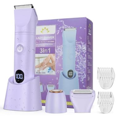 Imagem de Aparador de biquíni para mulheres, barbeador elétrico 3 em 1 para mulheres, aparador de pelos pubianos à prova d'água e removedor de pelos faciais, barbeador elétrico recarregável para axilas, pernas