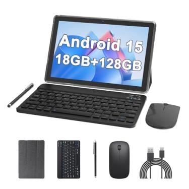 Imagem de Tablet 2 em 1, tablets Android 14 de 10 polegadas, tablet com teclado e mouse, capa protetora dobrável, película protetora de tela, caneta Stylus de 8 GB + 64 GB/1 TB, expansão 5G, WiFi BT 5.0, WiFi6
