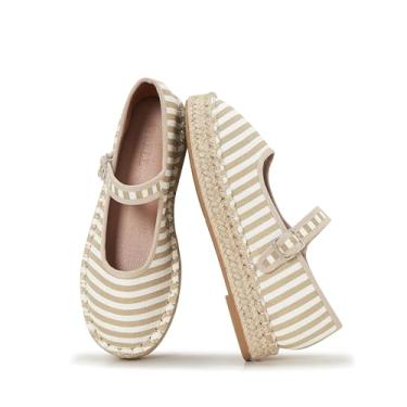 Imagem de ATBELL Sapatilhas femininas Mary Jane com alpargatas de tecido e alpargatas de lona, Natural, 36