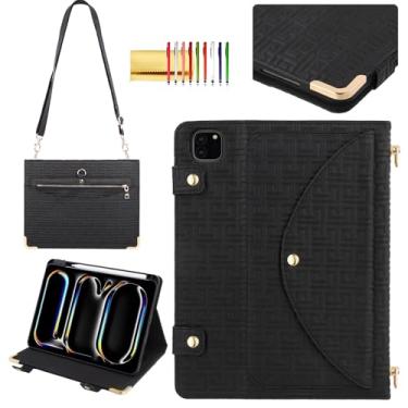 Imagem de Capa de mão para iPad Pro de 13 polegadas M4 2024 com suporte para lápis, suporte fólio de couro PU texturizado padrão exclusivo Techcircle [4 compartimentos para cartão + 2 bolsos], capa protetora