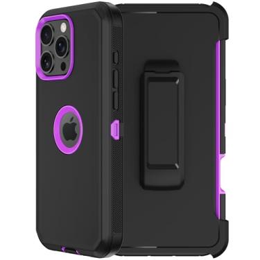 Imagem de RubCase Capa de celular para iPhone 16 Pro, proteção contra quedas de nível militar com suporte de clipe de cinto, protetor de tela x2 resistente à prova de choque com suporte para iPhone 16 Pro de
