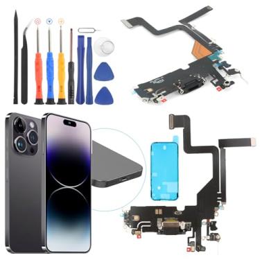 Imagem de Conector Dock para iPhone 14 Pro Porta de Carregamento Flex Substituição para 14 Pro Carregador Dock Board Conector com Ferramentas (Preto)