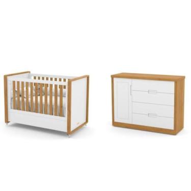Imagem de Berço e Cômoda Tutto New 100% MDF Cor Branco Soft e Freijó - Matic Móv