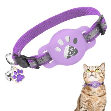 Imagem de DILLYBUD Coleira para gatos AirTag, coleira reflexiva para gatinhos com sino e suporte para Apple Air, coleira de gato fofo GPS, coleiras de animais de estimação que brilham no escuro para meninos