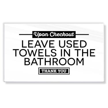 Imagem de Placa acrílica de instruções de finalização de compra de 15 x 9 cm, deixe toalhas usadas no banheiro, compatível com placas Airbnb Essentials para hosts, suprimentos para convidados Air Bnb, placas