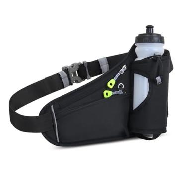 Imagem de Bolsa de cintura para esportes ao ar livre, cinto de hidratação com suporte para garrafa de água, bolsa de telefone para corrida à prova d'água, Preto, One Size