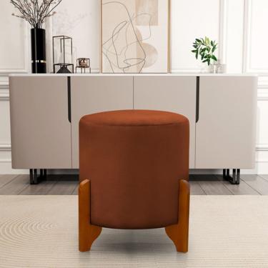 Imagem de Puff Redondo Em Veludo Com Pés Em Madeira Maciça Decorativo Sala Quarto