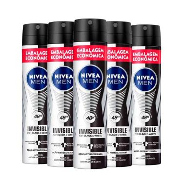 Imagem de Kit Desodorante Aerosol Nívea Black & White Masculino 200ml - 5 unidades
