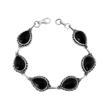 Imagem de Pulseira Gotas Pedra Onix Prata De Bali 925