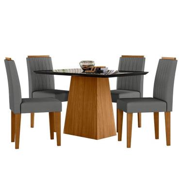 Imagem de Mesa de Jantar 120cm Bárbara com Vidro Ype Preto e 4 Cadeiras Ana Ype Veludo Cinza Escuro - New Ceval
