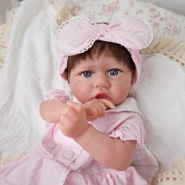 Imagem de Boneca Bebê Reborn Corpo de Tecido Realista 56cm Original Kit Acessóri