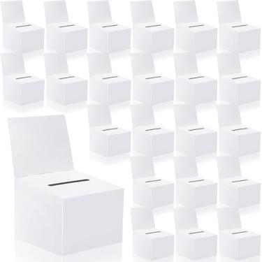 Imagem de 24 caixas de sorteio para arrecadação de fundos, caixa de papelão de 15 x 11 x 11 cm com compartimento para bilhete e caixa de doação de cabeçalho removível caixa de caridade para coletar concurso de