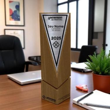 Imagem de Troféu Torre de madeira com placa de metal curvo - 4 Dimension, 25 uni
