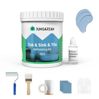 Imagem de Jungarian Kit de retoque de banheira e azulejo de 500 ml com ferramentas, baixo odor, faça você mesmo, pintura de banheiro, pia, bancada, azulejo, chuveiro, tinta, para banheiro, cozinha, porcelana