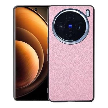 Imagem de Capas Compatível com VIVO X100,Design de grão levantado de superfície,Proteção contra queda,Anti impressão digital,Anti arranhões,Aparência de couro de imitação de plástico macio-Pink
