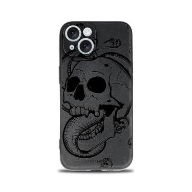 Imagem de SIMPLYMDRN Capa fina para iPhone 15 - design de caveira gótica - capa masculina legal - capa de arte de caveiras - flexível (preto fino fractal)