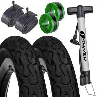 Imagem de PAR Pneu Bicicleta DSI tipo Kenda Flame Aro 26 x 2.125 Balão + PAR camara + bomba par fita antifuro