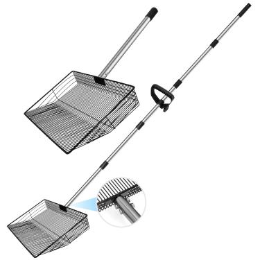 Imagem de Pá de cocô de galinha grande de 38 cm com luvas e aderência ergonômica, pá ajustável 5 em 1 para galinheiro (94 a 198 cm), pá de areia para galinheiro/limpeza estável/fazenda avícola