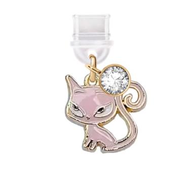 Imagem de ELISE & FONDA TP786 Tipo-C porta de carregamento plugue antipoeira pequeno gato gatinho pingente de telefone celular para iPhone 15/16/Samsung/OnePlus/Xiaomi/oppo telefones Android (rosa)