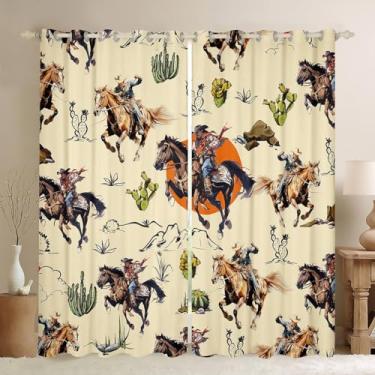 Imagem de Cortinas Western Adventure para crianças/adultos aquarela caubói cavalo fazenda estilo cortina, cortina de tratamento de janela, cortinas de janela de plantas de cacto do deserto do sudoeste, 2