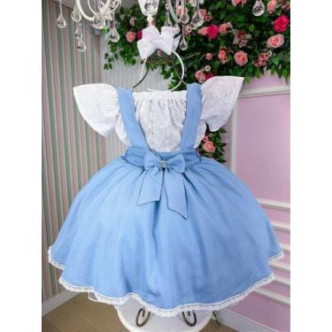 Imagem de Vestido Infantil Salopete Branco e Azul Virginia - no-brand, 3, Salope