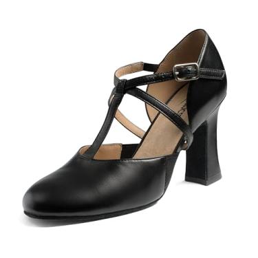 Imagem de So Danca - Sapato de cabaré Broadway com tira em T de salto de 7,6 cm, tênis de dança profissional para mulheres, suporte e conforto - Roxy - SD153, Preto, 37