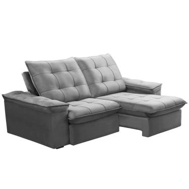 Imagem de Sofá Retrátil Reclinável Para Sala 3 Lugares 210cm Nijma F04 Veludo Cinza Claro - Lyam Decor